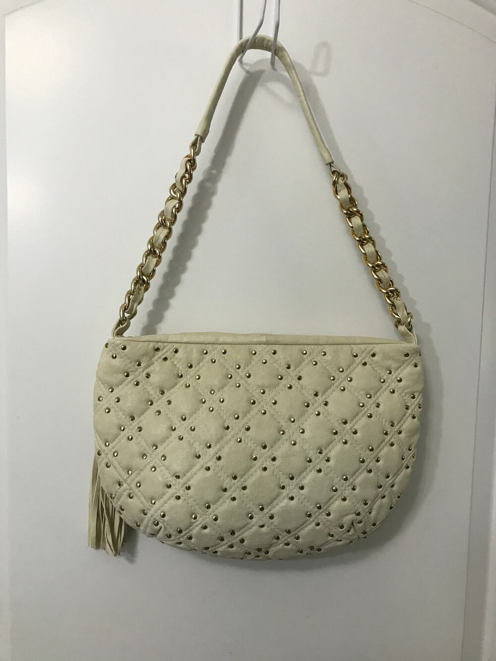 Paolo Masi Vintage Cream Quilted Studded Leather Hobo Bag Made in Italy EUC